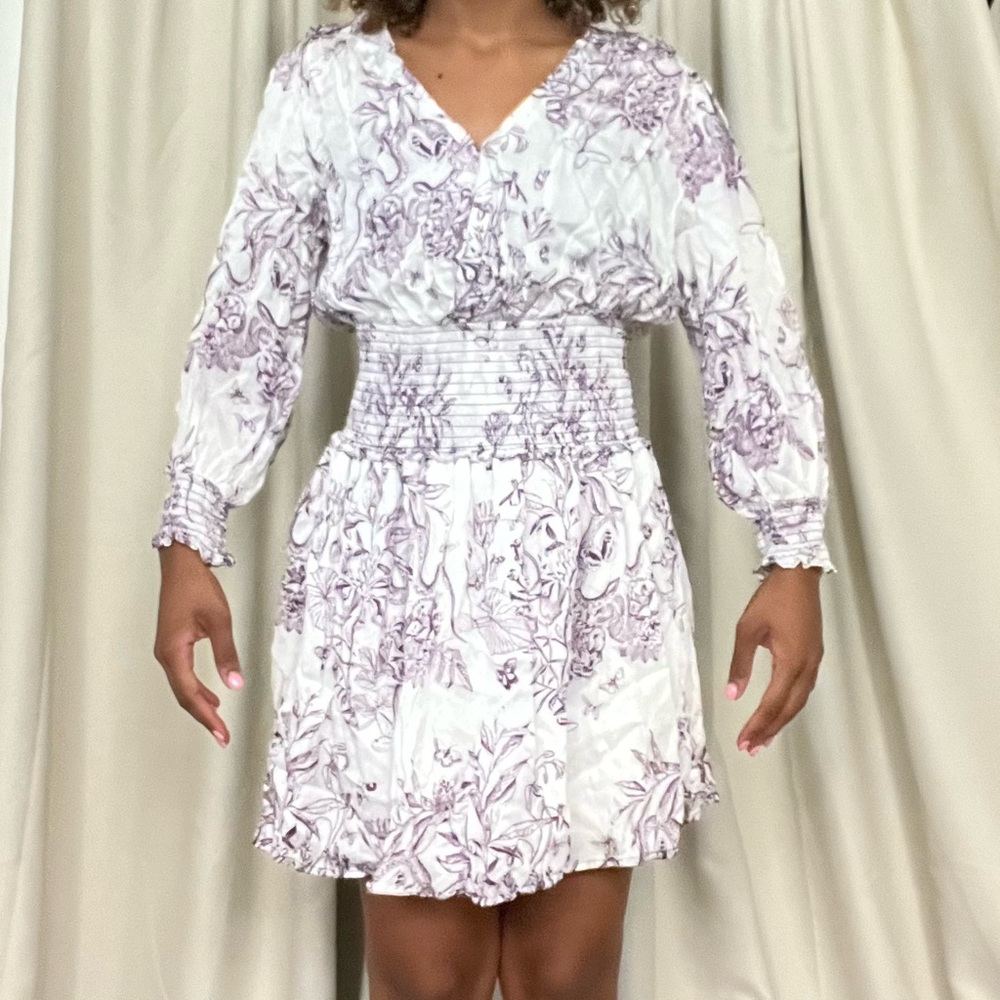 XS 00 White and purple floral flowy mini dress